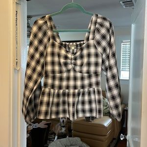 Checkered Peplum Blouse